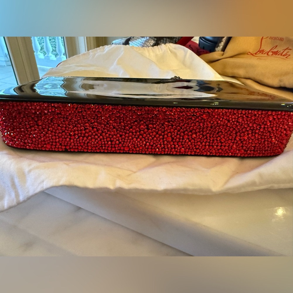 Christian Louboutin Loubila Black and Red Patent Strass Clutch - Picture 5 of 6